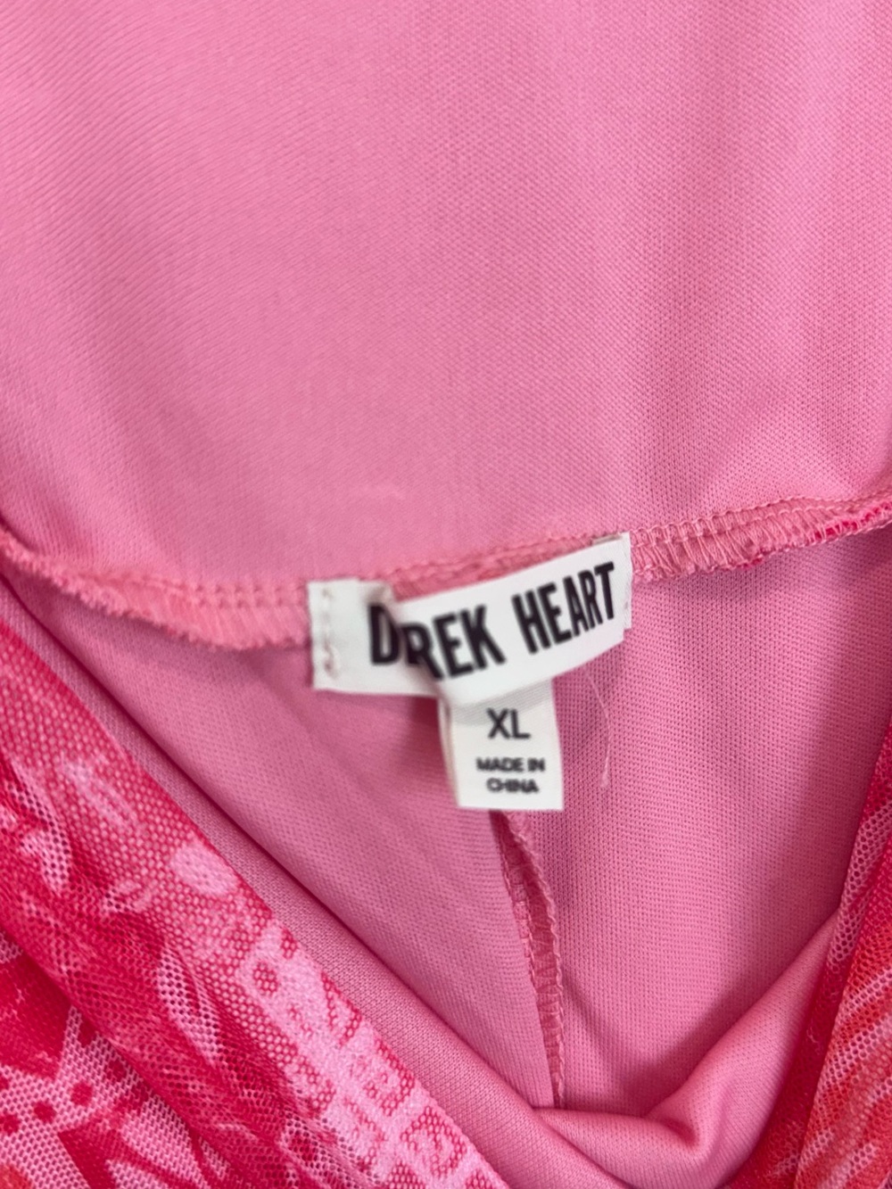 Drek Heart Pink Tropical Mesh Asymmetrical High Low Skirt XL Patchwork Lined - Picture 7 of 7